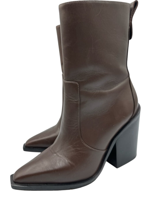 Larroude Shoe Size 7 Dark Brown Leather Pointed Toe Block Heel Ankle Booties Dark Brown / 7