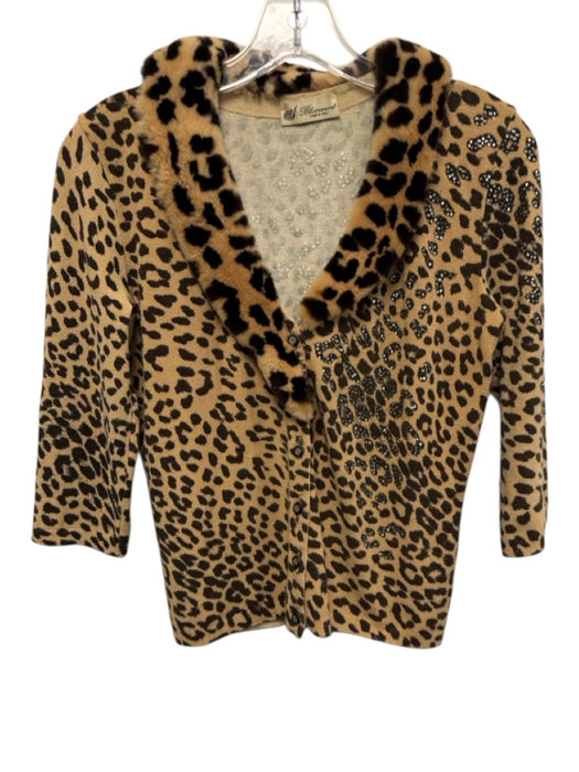 Blumarine Size XS Light Brown & Brown No Fabric Tag 1/2 Sleeve Faux Fur Cardigan Light Brown & Brown / XS