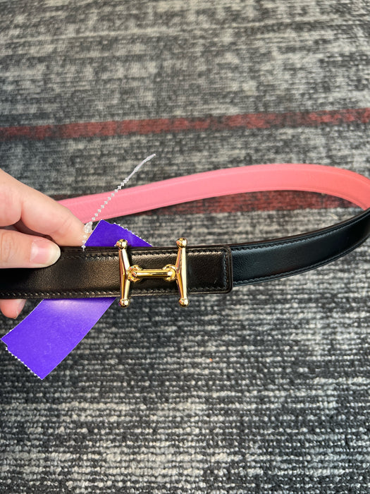 Hermes Black & Pink Leather goldtone hardware Smooth, black Pebbled, Pink Belts