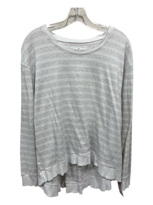Frank & Eileen Size L White & Gray Cotton Blend Heathered Stripe Raw Hem Top White & Gray / L