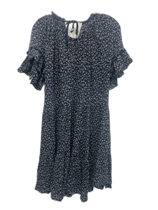 Ulla Johnson Size 10 Navy blue & Cream Cotton Gathered Flutter Sleeve Dress Navy blue & Cream / 10
