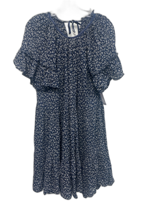 Ulla Johnson Size 10 Navy blue & Cream Cotton Gathered Flutter Sleeve Dress Navy blue & Cream / 10