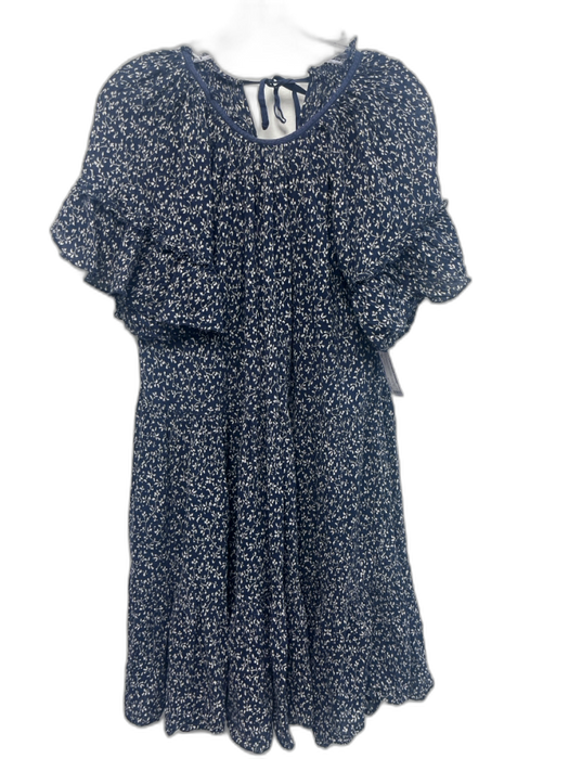 Ulla Johnson Size 10 Navy blue & Cream Cotton Gathered Flutter Sleeve Dress Navy blue & Cream / 10