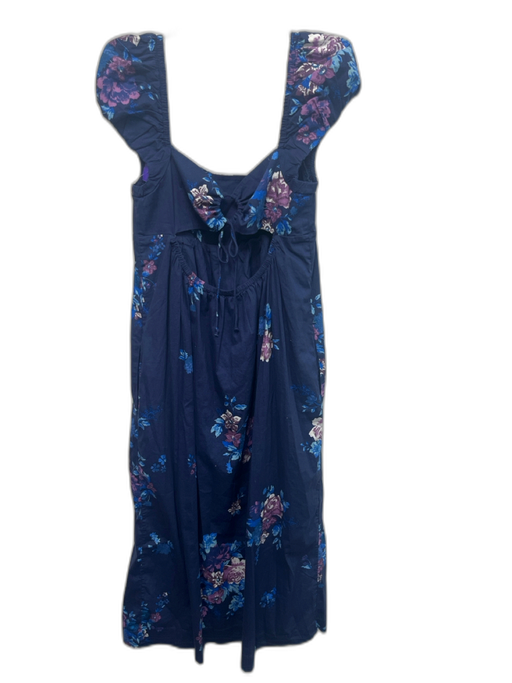 Free People Size M navy blue, purple, white Cotton Blend Floral Midi Dress navy blue, purple, white / M