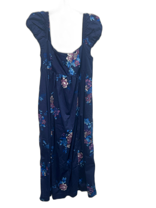 Free People Size M navy blue, purple, white Cotton Blend Floral Midi Dress navy blue, purple, white / M