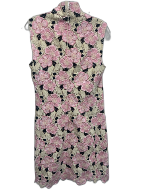 Giambattista Valli Size 44 / M Cream, Pink, Black Polyester Blend Floral Dress Cream, Pink, Black / 44 / M