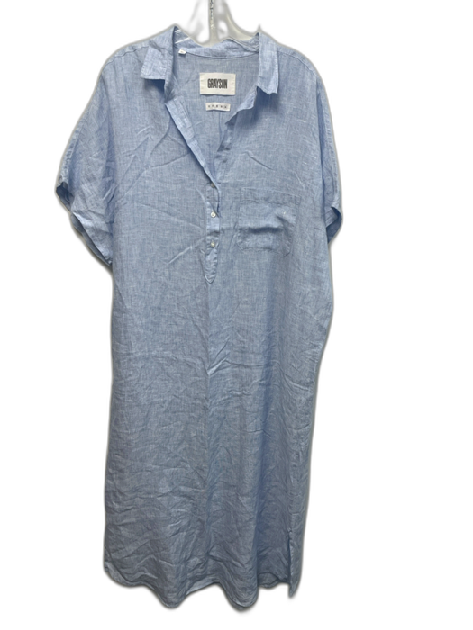 Grayson Size M/L Light Blue Linen Quarter Button Oversized Shirt Dress Light Blue / M/L