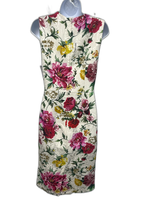Dolce & Gabbana Size 40 / s Cream, Pink, Green Viscose Blend Brocade Dress Cream, Pink, Green / 40 / s