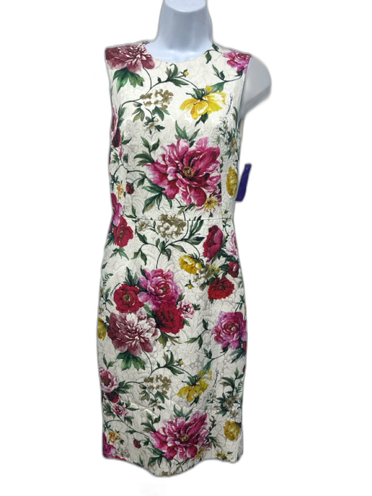 Dolce & Gabbana Size 40 / s Cream, Pink, Green Viscose Blend Brocade Dress Cream, Pink, Green / 40 / s