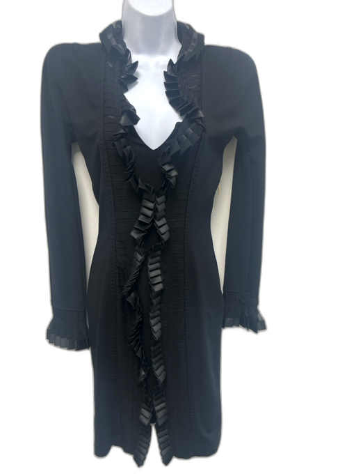 Roberto Cavalli Size 40 / s Black Viscose Blend Silk Trim Accordion Pleats Dress Black / 40 / s