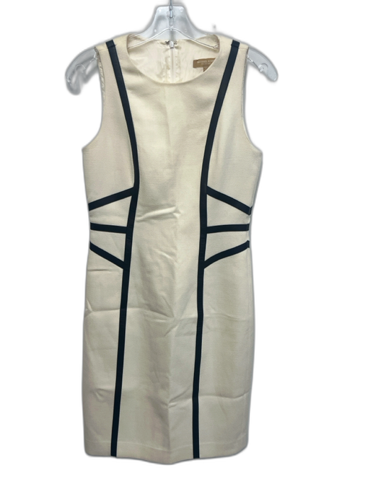 Michael Kors Collection Size 4 Cream & Black Wool Blend Leather Back Zip Dress Cream & Black / 4
