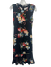 Erdem Size 8 Black, Blue, Multi Polyester Blend Jersey Floral Fluted Hem Dress Black, Blue, Multi / 8