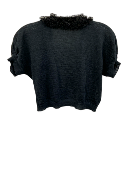 Giambattista Valli Size S/M Black Linen & Silk Short Puff Sleeve Bolero Cardigan Black / S/M