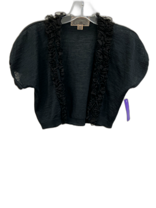 Giambattista Valli Size S/M Black Linen & Silk Short Puff Sleeve Bolero Cardigan Black / S/M