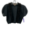 Giambattista Valli Size S/M Black Linen & Silk Short Puff Sleeve Bolero Cardigan Black / S/M