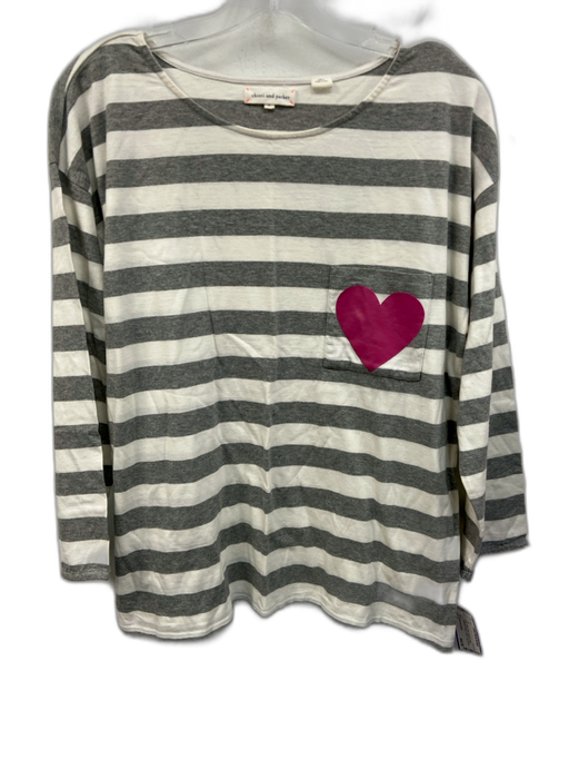 chinti and parker Size L Gray, White, Pink Organic Cotton Heathered Stripe Top Gray, White, Pink / L