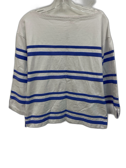 Tory Burch Size M White & Blue Cotton Grosgrain Ribbon Stripe Long Sleeve Top White & Blue / M