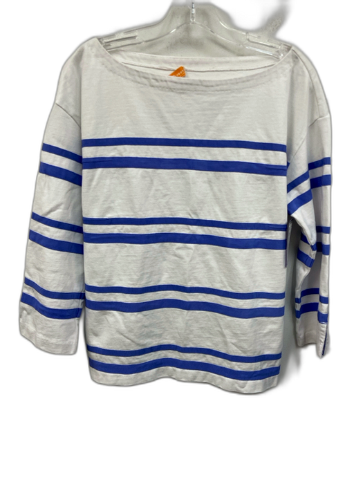 Tory Burch Size M White & Blue Cotton Grosgrain Ribbon Stripe Long Sleeve Top White & Blue / M
