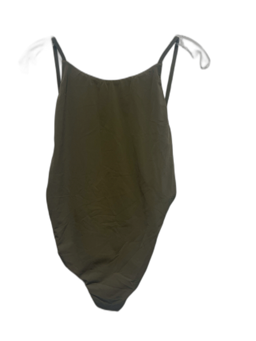 Fella Size L Olive Green Nylon Blend Mesh Panel Backless Cheeky Swimsuit Olive Green / L