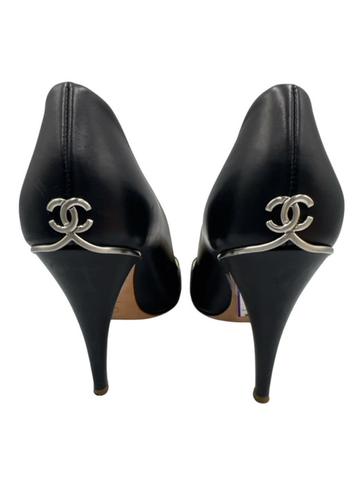 Chanel Shoe Size 42 Black Patent Leather Peep Toe Stiletto silver hardware Pumps Black / 42