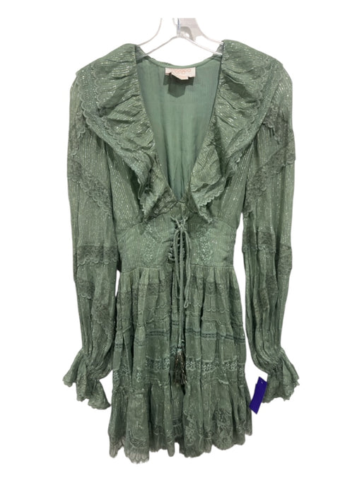 Rococo Sand Size XS Sage green Viscose Blend Metallic Stripe Corset Lacing Dress Sage green / XS