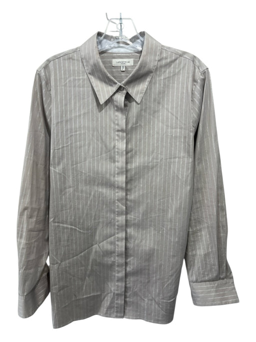 Lafayette 148 Size L Beige & Silver Cotton Blend Metallic Pinstripe Top Beige & Silver / L