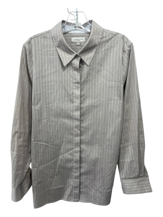 Lafayette 148 Size L Beige & Silver Cotton Blend Metallic Pinstripe Top Beige & Silver / L
