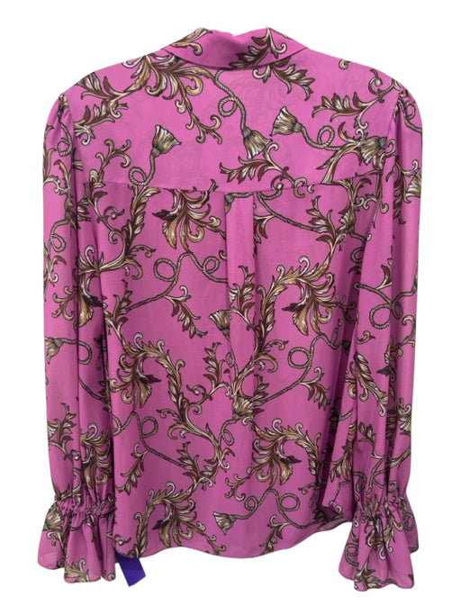 Milly Size M Pink, Brown, Cream Polyester Semi Sheer Baroque Print Top Pink, Brown, Cream / M