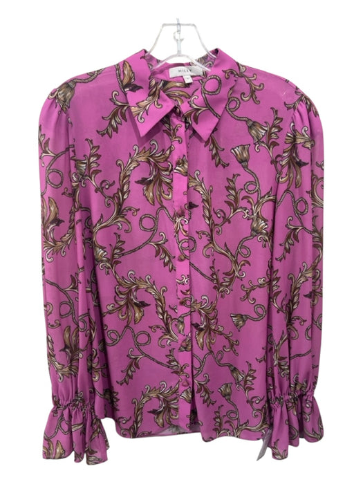 Milly Size M Pink, Brown, Cream Polyester Semi Sheer Baroque Print Top Pink, Brown, Cream / M