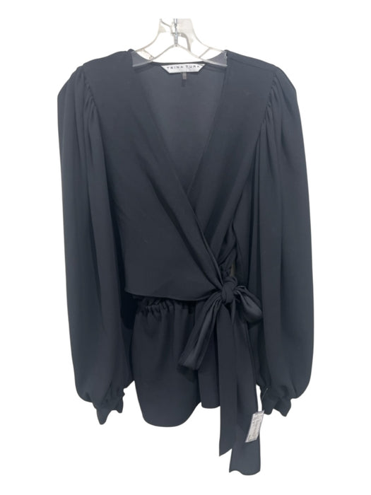 Trina Turk Size M Black Polyester Blend Surplice Long Balloon Sleeve Top Black / M
