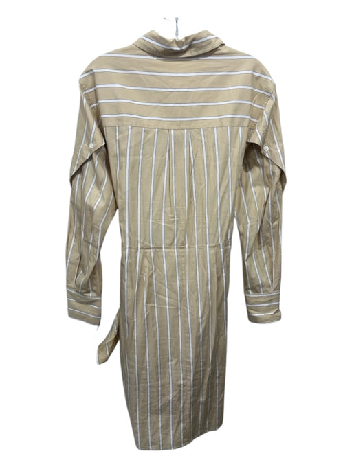 Derek Lam 10 Crosby Size 8 Beige & White Cotton Stripe Button Down Shirt Dress Beige & White / 8