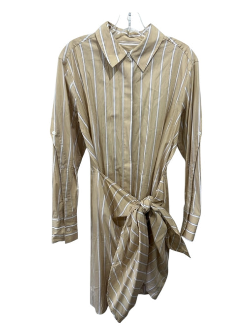 Derek Lam 10 Crosby Size 8 Beige & White Cotton Stripe Button Down Shirt Dress Beige & White / 8
