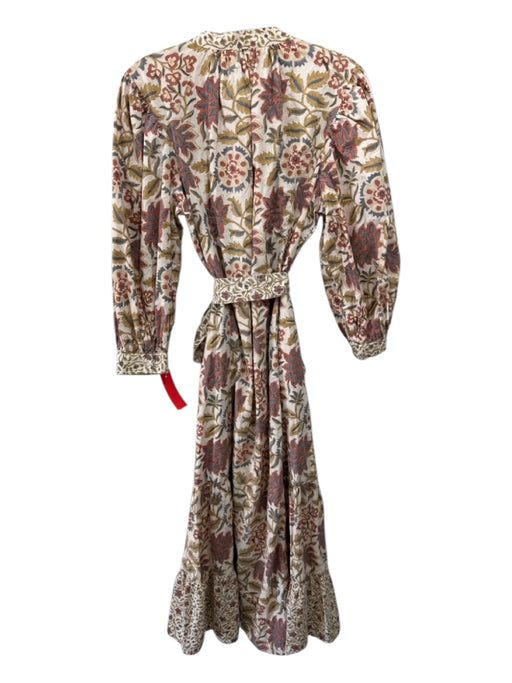 Hannah Size 1 Beige, Navy, Red Cotton Button Down Floral 3/4 Sleeve Maxi Dress Beige, Navy, Red / 1