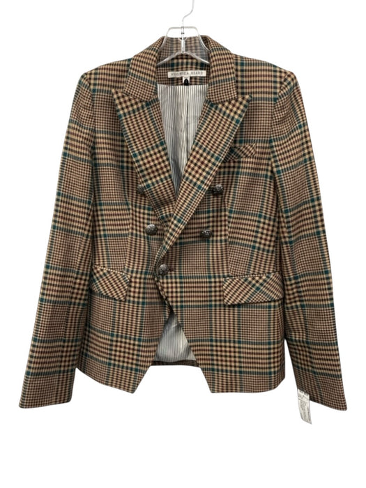 Veronica Beard Size 6 Brown, Red & Blue Wool Blend Houndstooth Check Jacket Brown, Red & Blue / 6