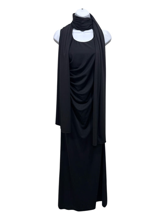 Nicole Miller Size M Black No Fabric Tag Stretch Tie Neck Back Panel Gown Black / M