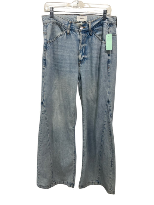 Frame Size 26 Light Wash Cotton Denim Zip & Button Whiskering Paneled Jeans Light Wash / 26