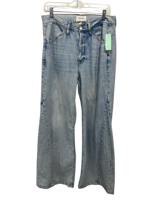 Frame Size 26 Light Wash Cotton Denim Zip & Button Whiskering Paneled Jeans Light Wash / 26