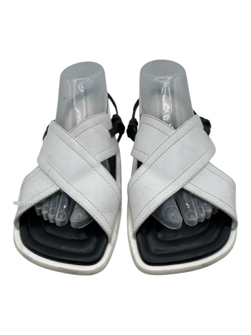 Dries Van Noten Shoe Size 39.5 White & Black Leather Square Toe Buckle Sandals White & Black / 39.5