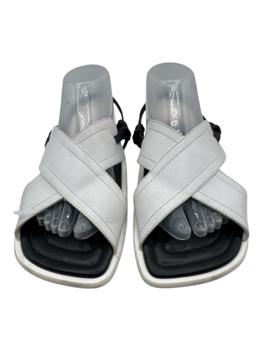 Dries Van Noten Shoe Size 39.5 White & Black Leather Square Toe Buckle Sandals White & Black / 39.5