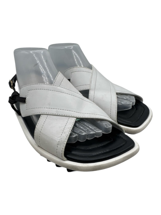 Dries Van Noten Shoe Size 39.5 White & Black Leather Square Toe Buckle Sandals White & Black / 39.5