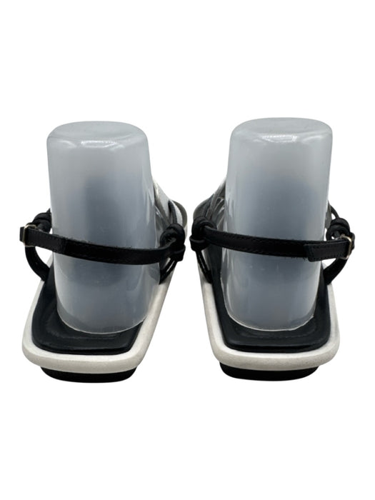 Dries Van Noten Shoe Size 39.5 White & Black Leather Square Toe Buckle Sandals White & Black / 39.5