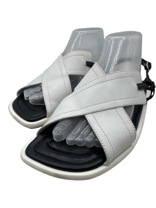 Dries Van Noten Shoe Size 39.5 White & Black Leather Square Toe Buckle Sandals White & Black / 39.5