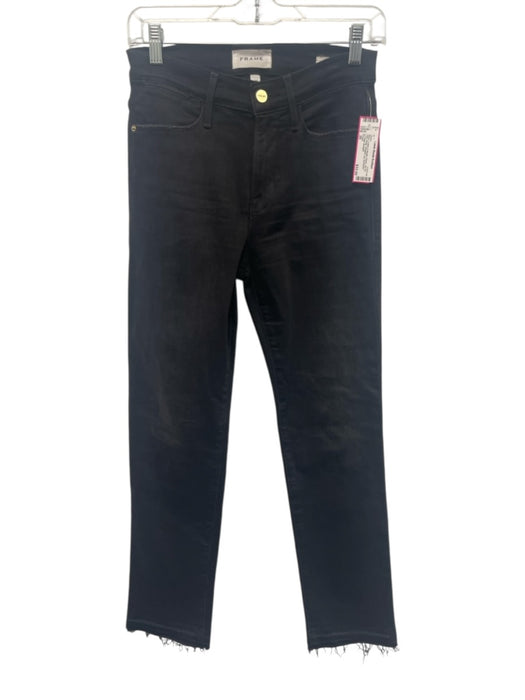 Frame Size 26 Black Cotton & Modal Denim Zip Fly High Waist Straight Leg Jeans Black / 26