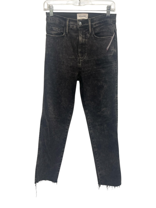 Frame Size 26 Black & Gray Cotton & Modal Zip Fly High Rise Acid Wash Jeans Black & Gray / 26