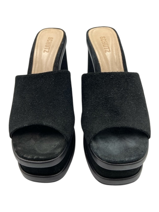 Schutz Shoe Size 10 Black Suede Peep Toe Mule Platform Wedges Black / 10