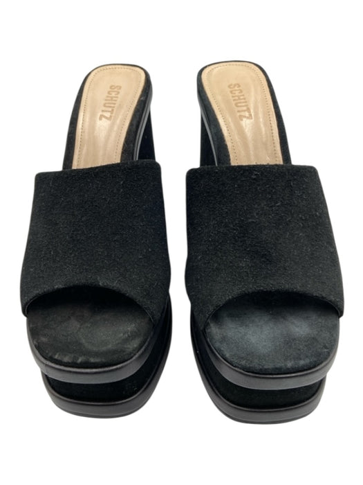 Schutz Shoe Size 10 Black Suede Peep Toe Mule Platform Wedges Black / 10