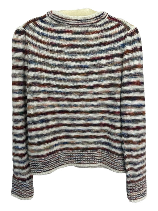 Veronica Beard Size L Cream & Multi Wool Blend Striped Knit Round Neck Sweater Cream & Multi / L