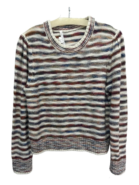 Veronica Beard Size L Cream & Multi Wool Blend Striped Knit Round Neck Sweater Cream & Multi / L