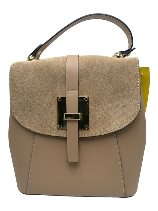 Made In Italy Beige Leather & Suede Fold Over Structured Satchel Bag Beige / Medium