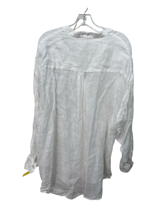 Vitamin A Size S White Linen Button Down V Neck Long Sleeve Cover Up Top White / S
